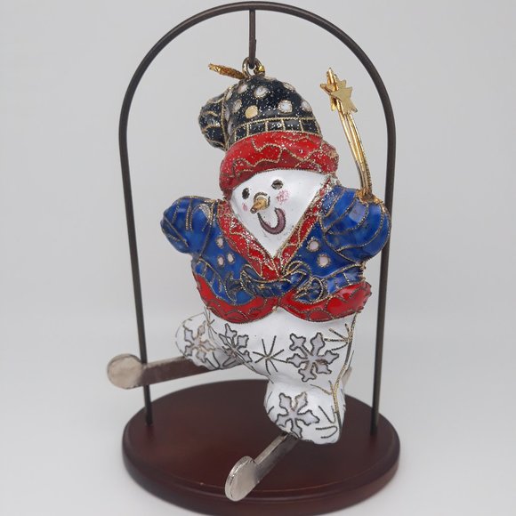 Value Arts Handmade Cloisonne Skating Snowman Ornament - Picture 3 of 4